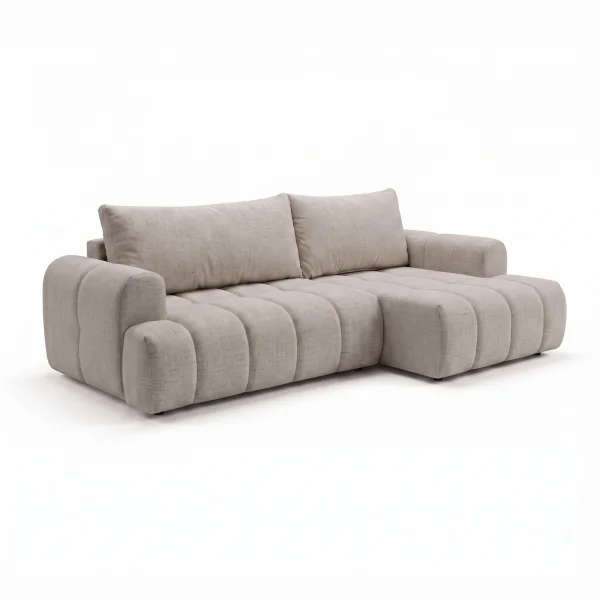 Divano letto angolare destro 265x149cm contenitore tessuto beige Harmony