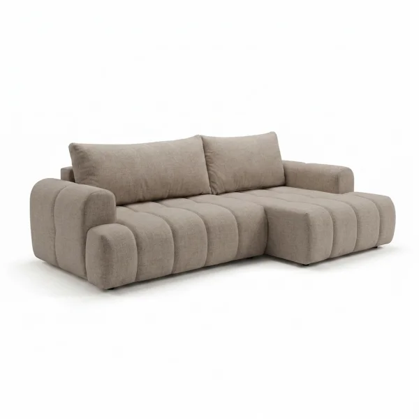 Divano letto angolare destro 265x149cm contenitore tessuto tortora Harmony