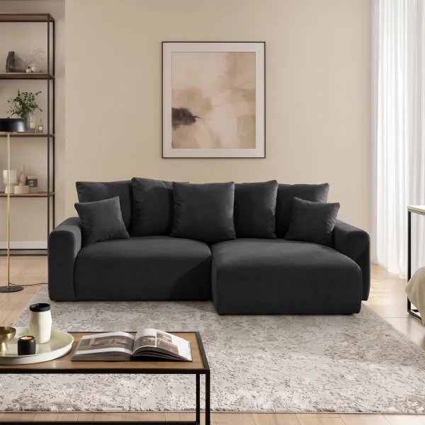 Divano letto angolare reversibile 239x140cm contenitore tessuto vellutato antracite Night