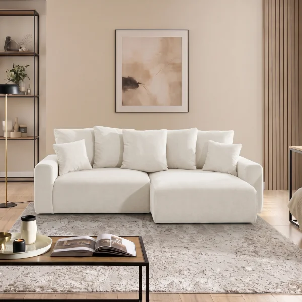 Divano letto angolare reversibile 239x140cm contenitore tessuto vellutato bianco Night