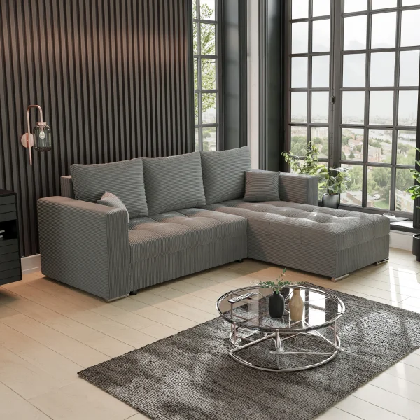 Divano letto angolare reversibile 240x160cm velluto a coste antracite Ermione