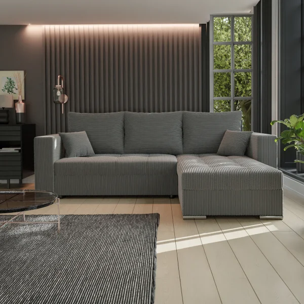 Divano letto angolare reversibile 240x160cm velluto a coste antracite Ermione