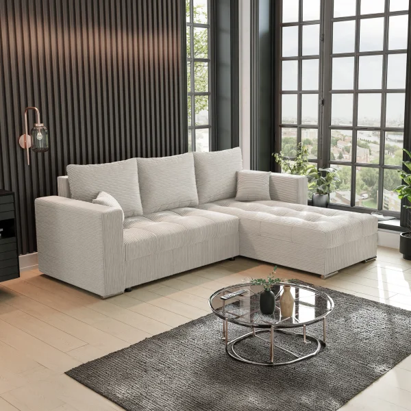 Divano letto angolare reversibile 240x160cm velluto a coste beige Ermione