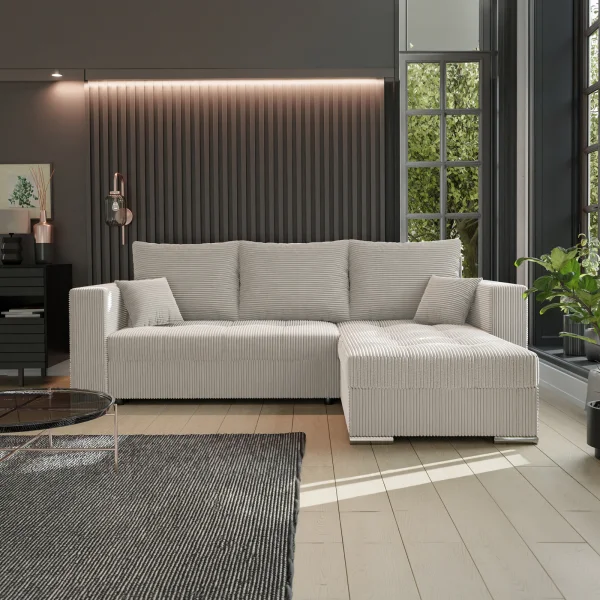 Divano letto angolare reversibile 240x160cm velluto a coste beige Ermione