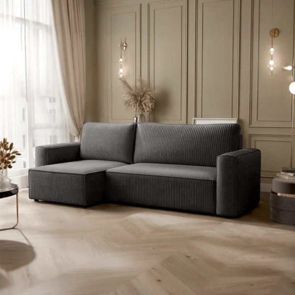 Divano letto angolare reversibile 243x142cm velluto a coste antracite Ofelia