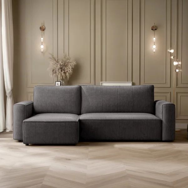 Divano letto angolare reversibile 243x142cm velluto a coste antracite Ofelia