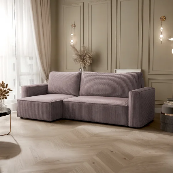 Divano letto angolare reversibile 243x142cm velluto a coste marrone Ofelia