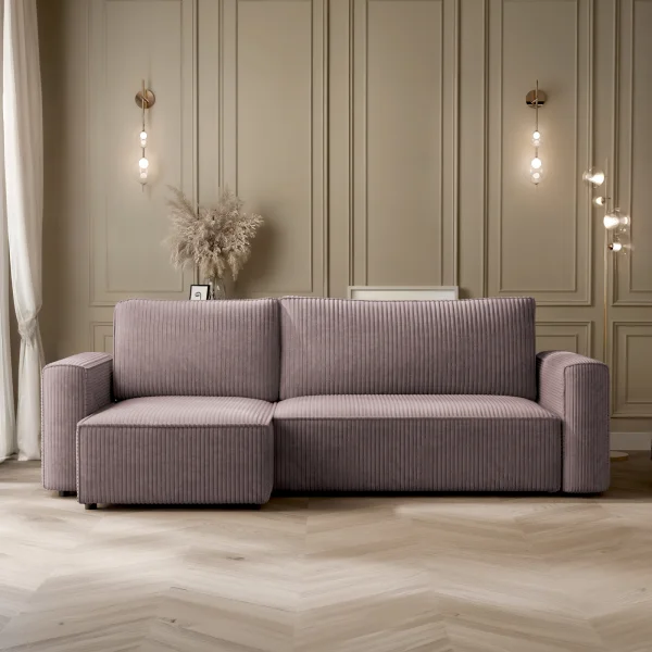 Divano letto angolare reversibile 243x142cm velluto a coste marrone Ofelia