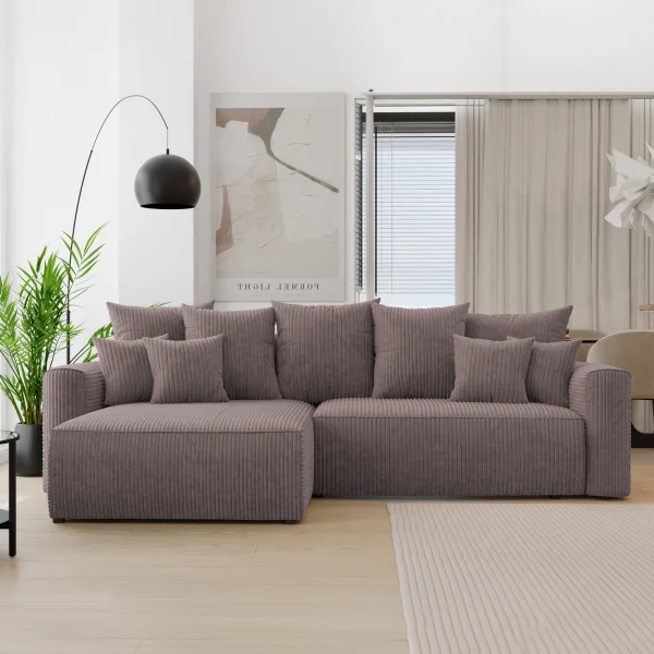 Divano letto angolare reversibile 260x160cm velluto a coste con libreria a destra marrone Mistery