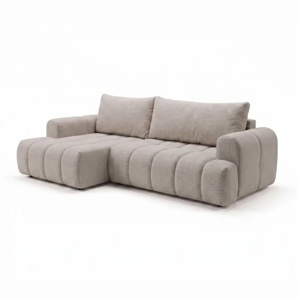 Divano letto angolare sinistro 265x149cm contenitore tessuto beige Harmony