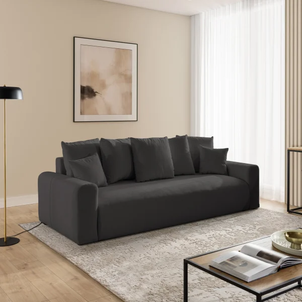 Divano letto lineare 239x98cm contenitore tessuto vellutato antracite Night