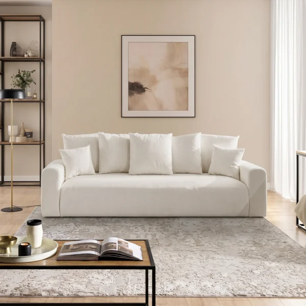 Divano letto lineare 239x98cm contenitore tessuto vellutato bianco Night