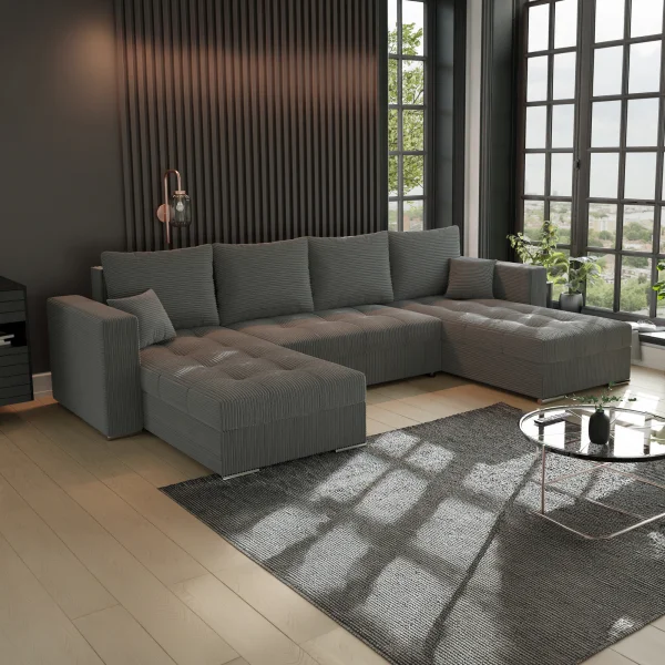 Divano letto panoramico 320x160cm velluto a coste antracite Ermione