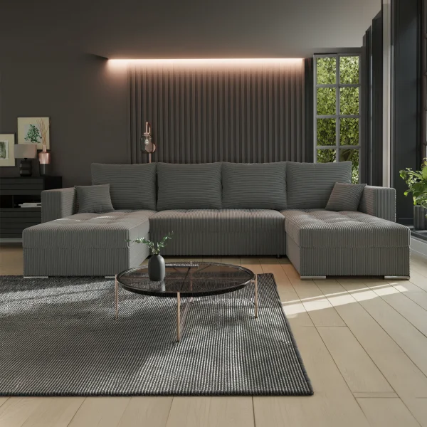 Divano letto panoramico 320x160cm velluto a coste antracite Ermione
