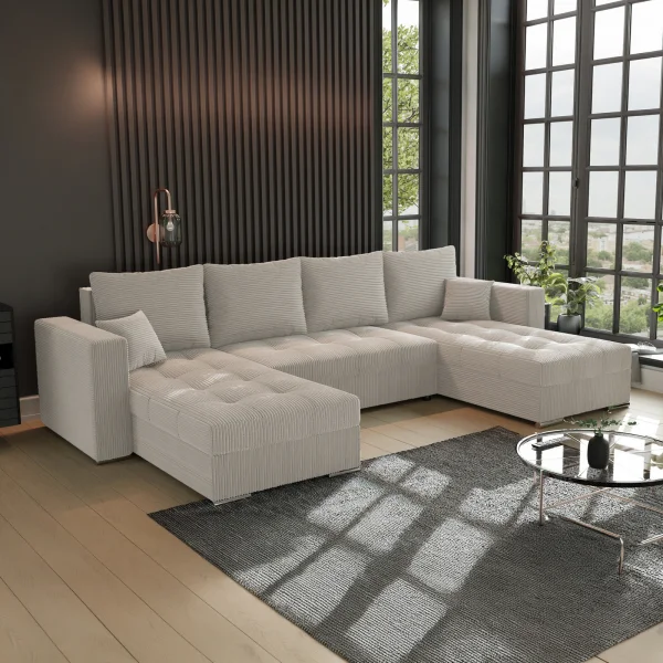 Divano letto panoramico 320x160cm velluto a coste beige Ermione