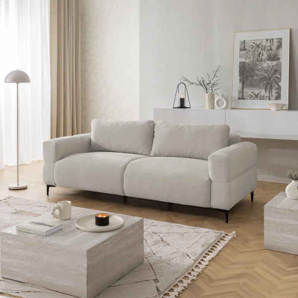 Divano lineare 217x97cm 3 posti tessuto beige Panorama
