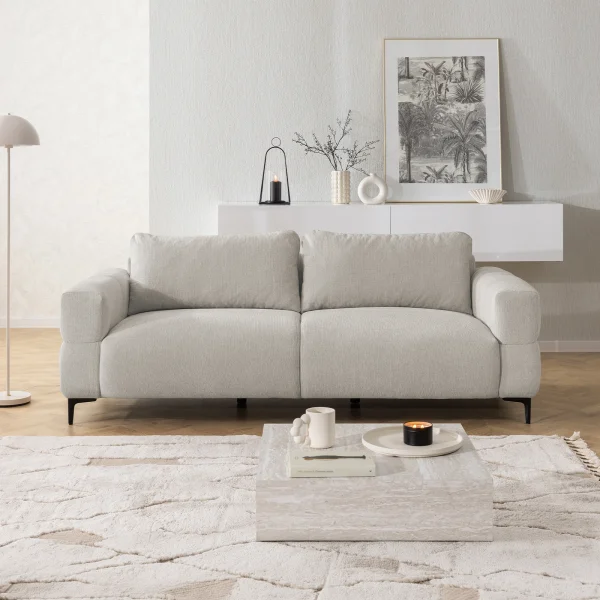 Divano lineare 217x97cm 3 posti tessuto beige Panorama