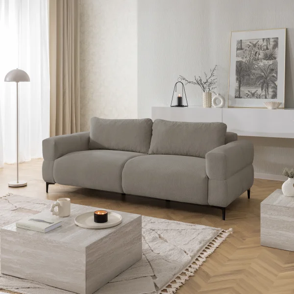 Divano lineare 217x97cm 3 posti tessuto grigio chiaro Panorama