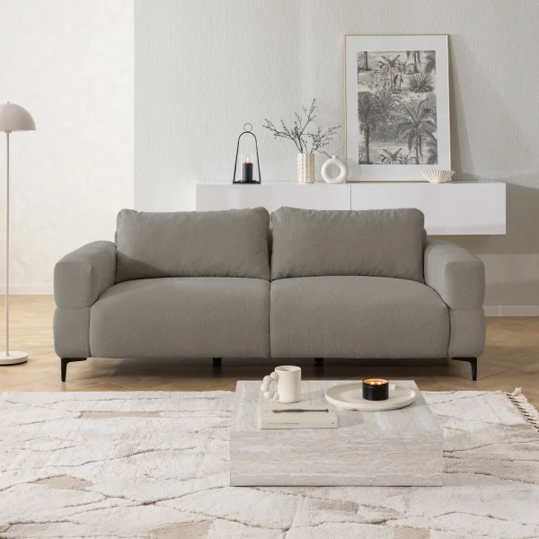 Divano lineare 217x97cm 3 posti tessuto grigio chiaro Panorama