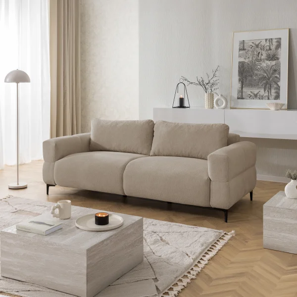 Divano lineare 217x97cm 3 posti tessuto tortora Panorama