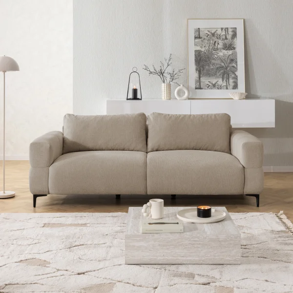 Divano lineare 217x97cm 3 posti tessuto tortora Panorama
