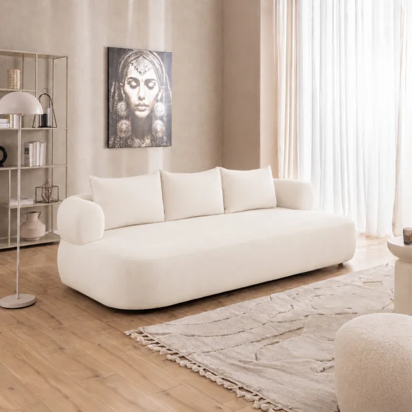 Divano lineare 240x122cm 4 posti tessuto vellutato bianco Abbraccio