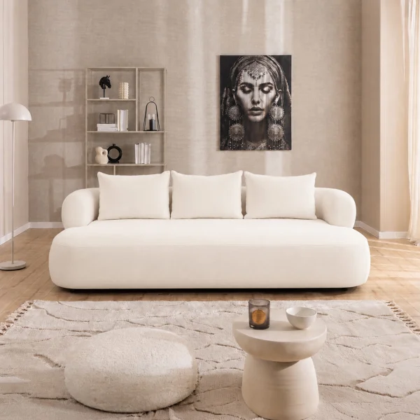 Divano lineare 240x122cm 4 posti tessuto vellutato bianco Abbraccio