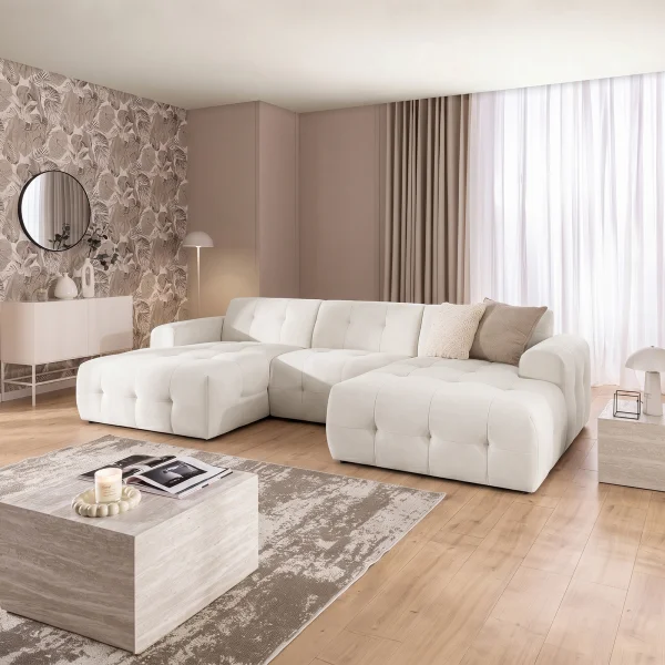 Divano panoramico 323x161cm tessuto vellutato bianco Horizon