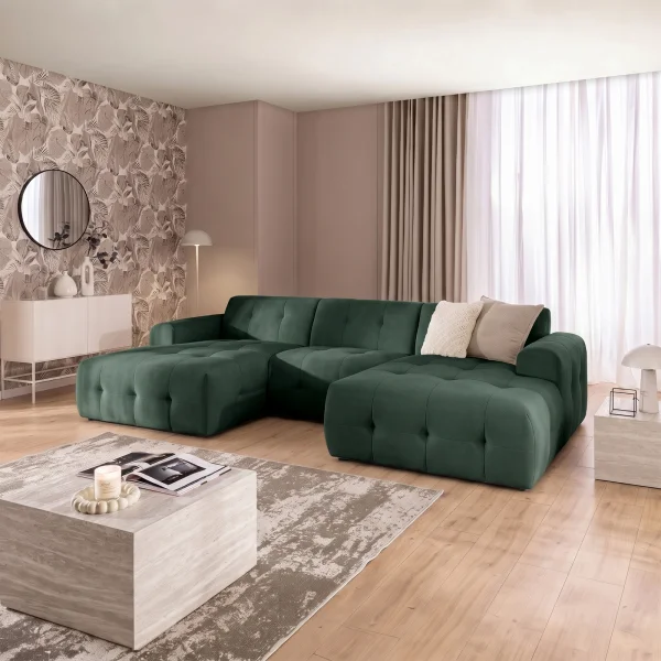 Divano panoramico 323x161cm tessuto vellutato verde Horizon