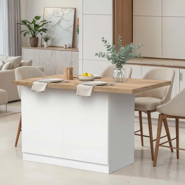 Isola cucina centrale 130x90cm 2 ante bianco lucido piano rovere chiaro Olmo