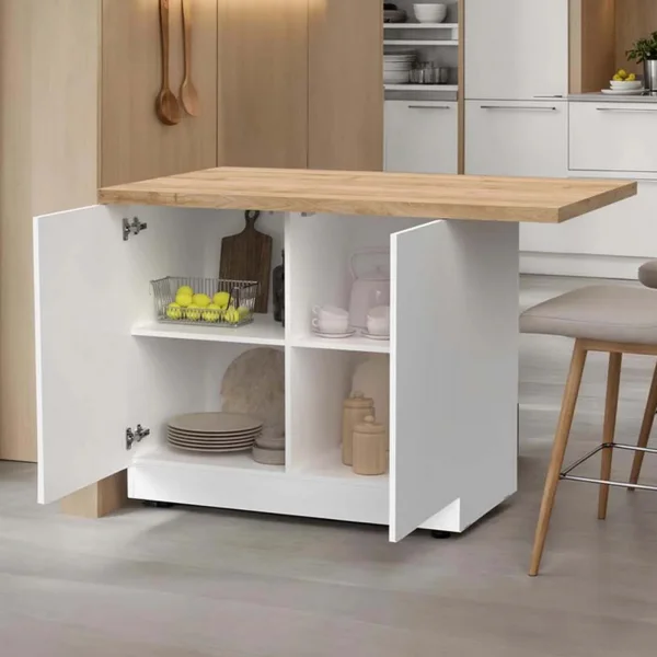 Isola cucina centrale 130x90cm 2 ante bianco lucido piano rovere chiaro Olmo
