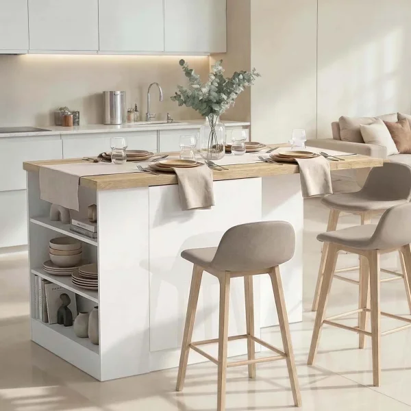 Isola cucina centrale 160x90cm 2 ante bianco lucido piano rovere chiaro Olmo