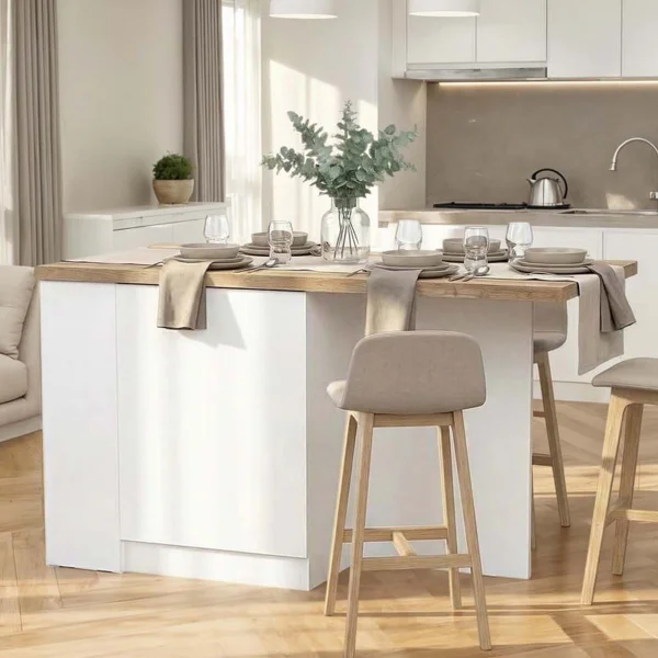 Isola cucina centrale 160x90cm 2 ante bianco lucido piano rovere chiaro Olmo