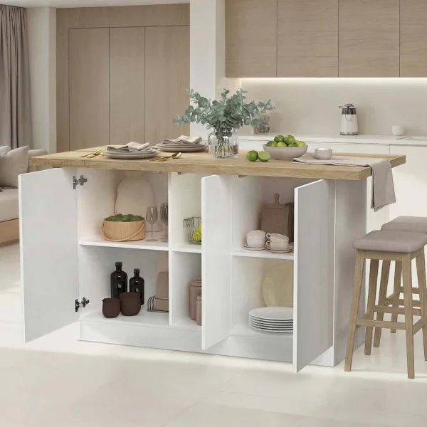 Isola cucina centrale 160x90cm 3 ante bianco lucido piano rovere chiaro Olmo