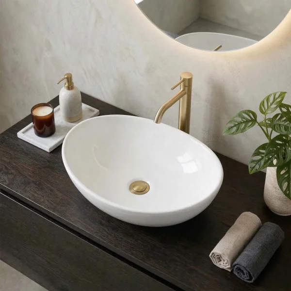 Lavabo bagno da appoggio 41x34cm in ceramica bianco lucido Ondea