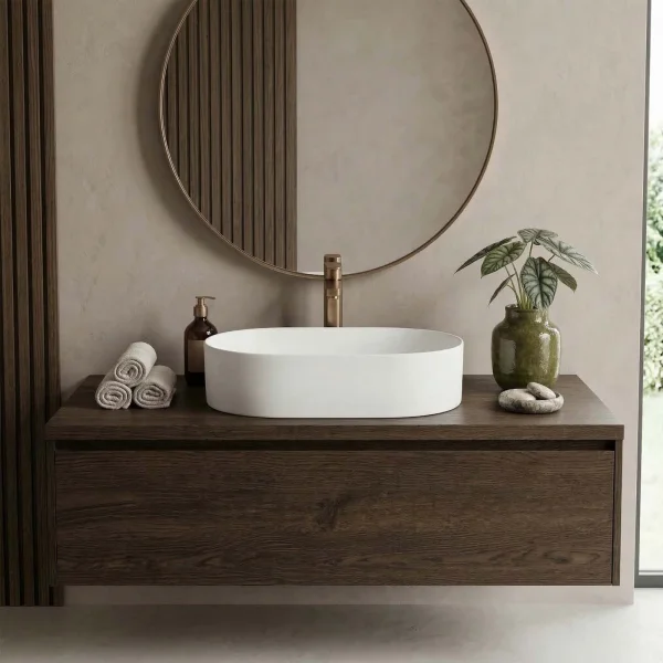Lavabo bagno da appoggio 55x34cm a bacinella in ceramica bianco opaco Opalia