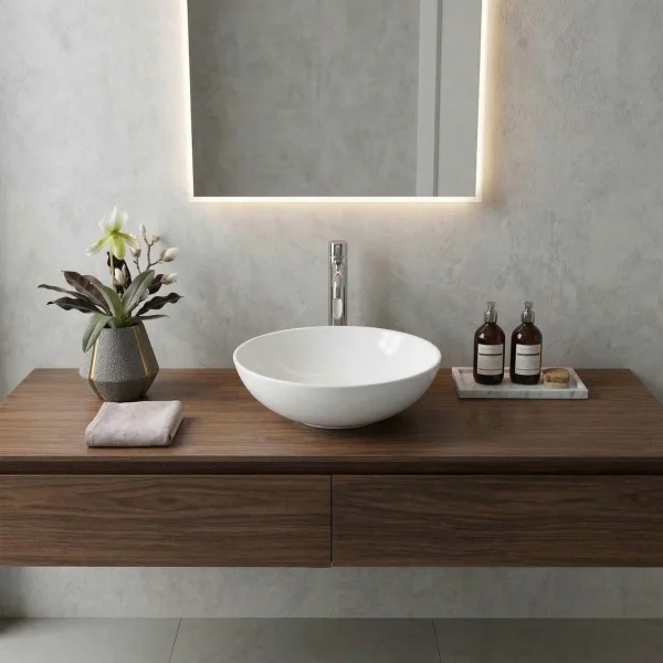 Lavabo bagno da appoggio tondo Ø42cm in ceramica bianco lucido Mira