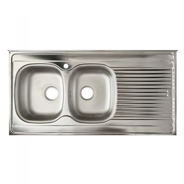 Lavello da appoggio 120x60cm 2 vasche e gocciolatoio a destra acciaio inox Kube