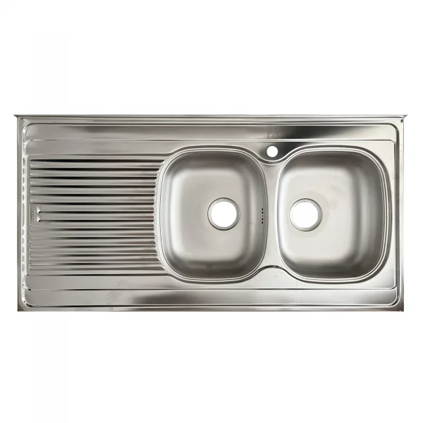 Lavello da appoggio 120x60cm 2 vasche e gocciolatoio a sinistra acciaio inox Kube