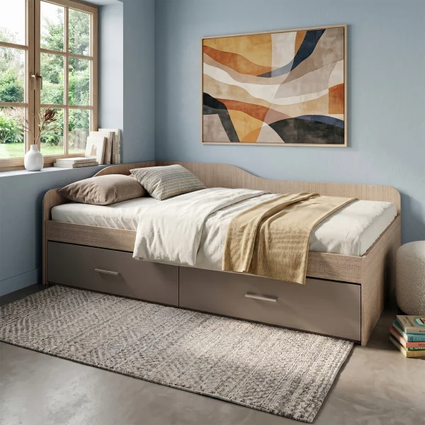 Letto 120x190cm con cassettoni rovere scuro marrone Beccaria