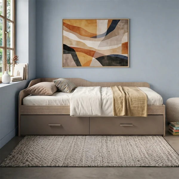 Letto 120x190cm con cassettoni rovere scuro marrone Beccaria
