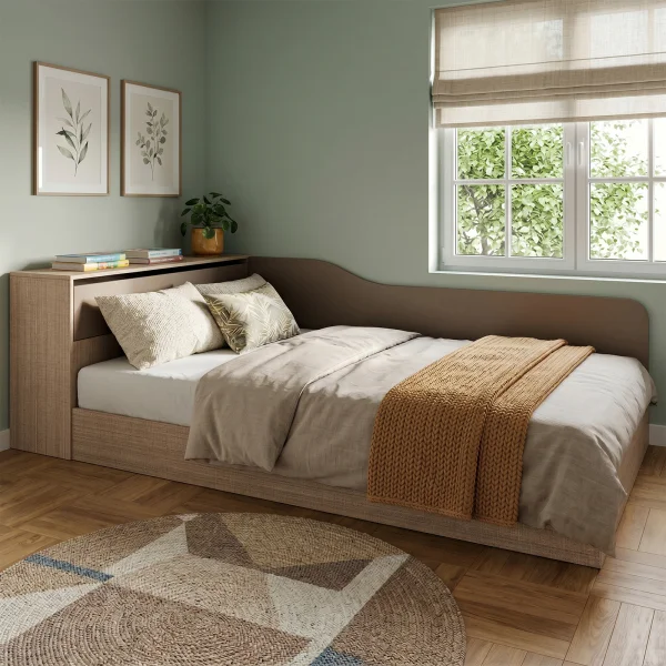 Letto 120x190cm contenitore una piazza e mezza con comò rovere scuro marrone Joel