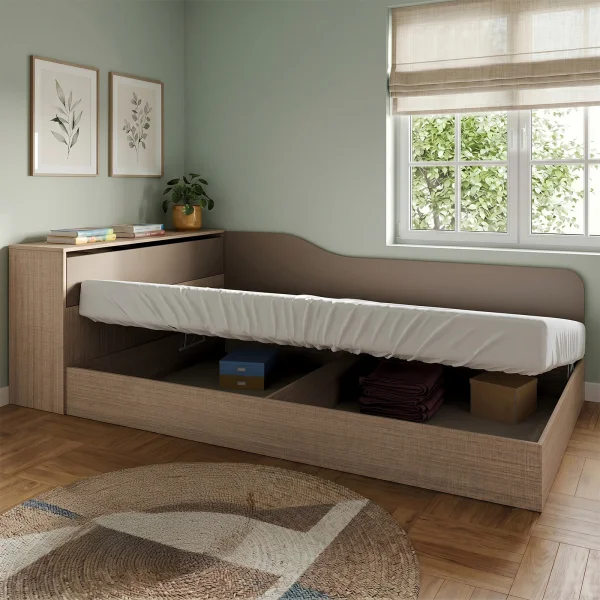 Letto 120x190cm contenitore una piazza e mezza con comò rovere scuro marrone Joel