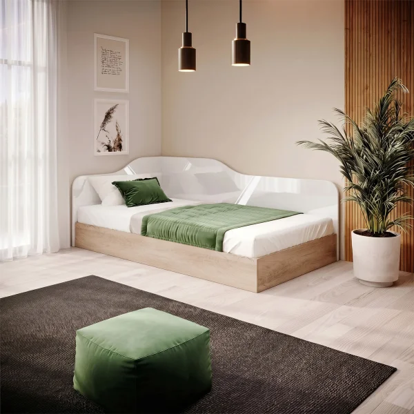 Letto 120x190cm una piazza e mezza contenitore rovere bianco lucido Alex Gihome®