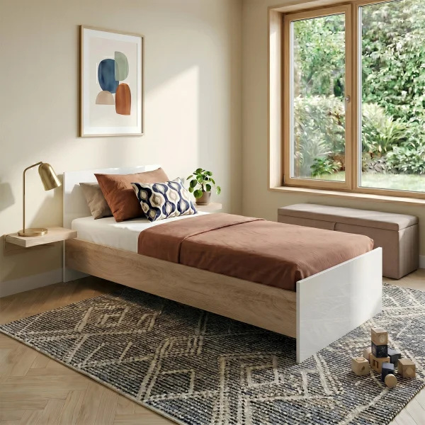 Letto 90x200cm singolo moderno rovere bianco lucido Marco Gihome®