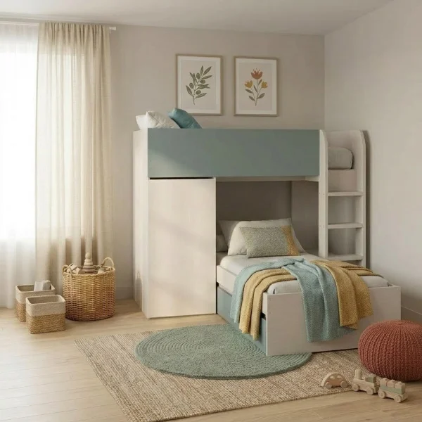 Letto a castello con armadio 255x111cm reversibile cashmere verde eucalipto Nuvolì