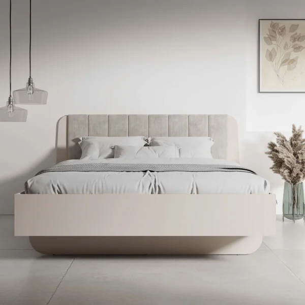 Letto matrimoniale 160x200 cm con box contenitore e rete a doghe beige cashmere Budapest