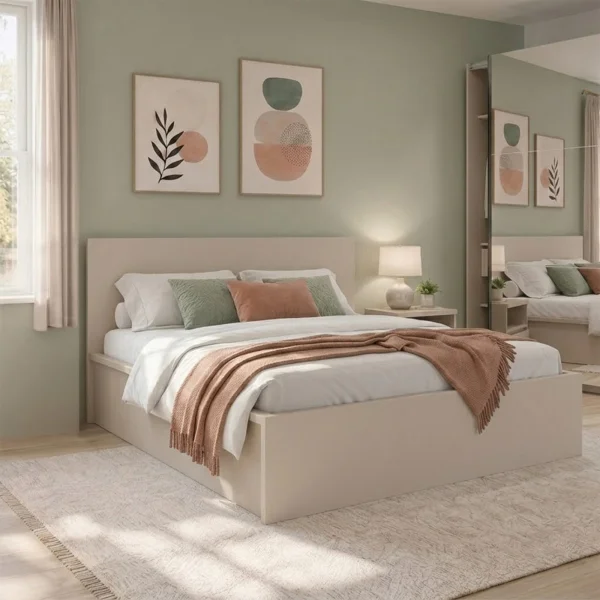 Letto matrimoniale 160x200 cm con box contenitore e rete a doghe beige cashmere Krea