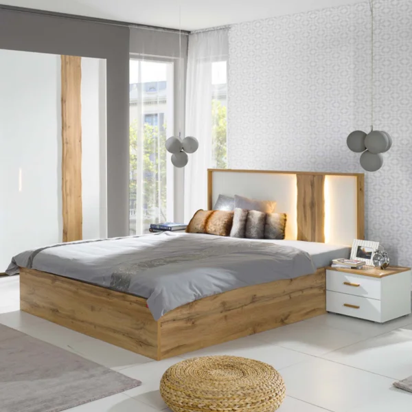 Letto matrimoniale 160x200 cm con led incluso quercia bianco lucido Larry