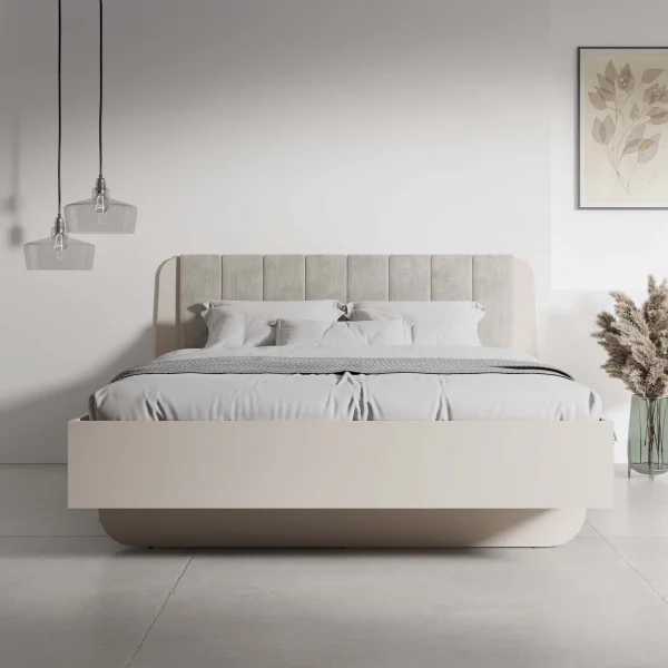 Letto matrimoniale 160x200 cm con tesiera imbottita beige cashmere Budapest